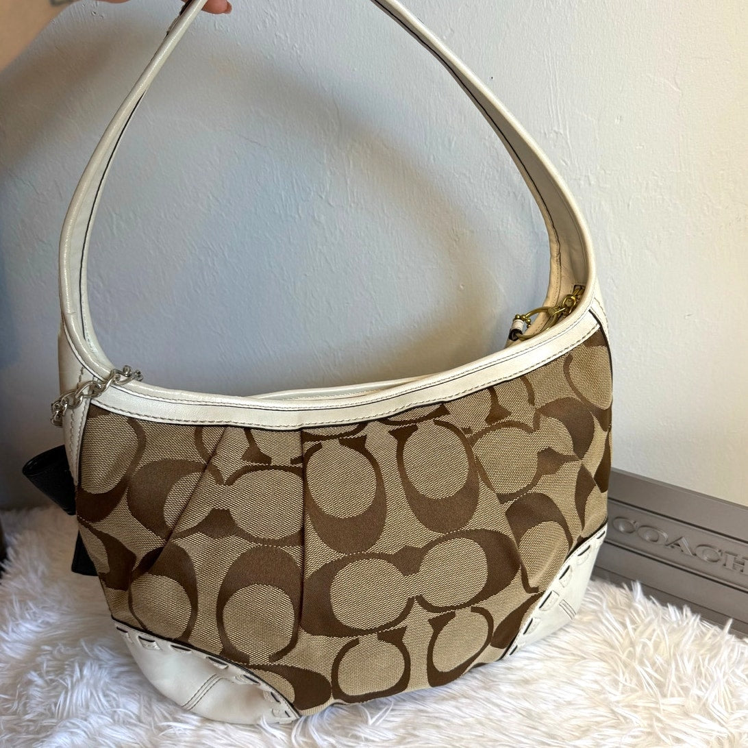 y2k COACH Brown Cream Signature Ergo Hobo Shoulder Bag