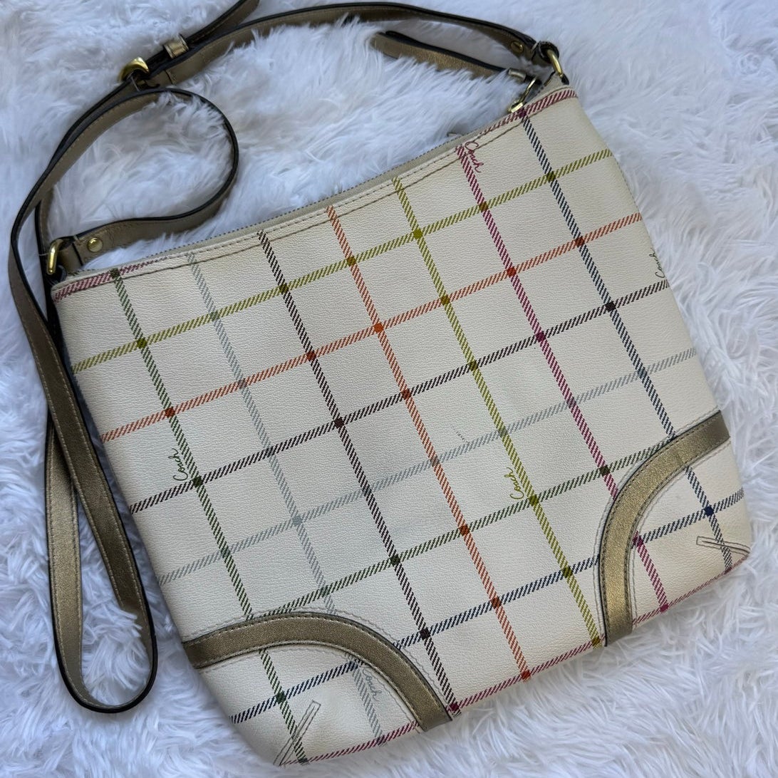 COACH Gold Plaid Peyton Tattersall File Coated Canvas Crossbody