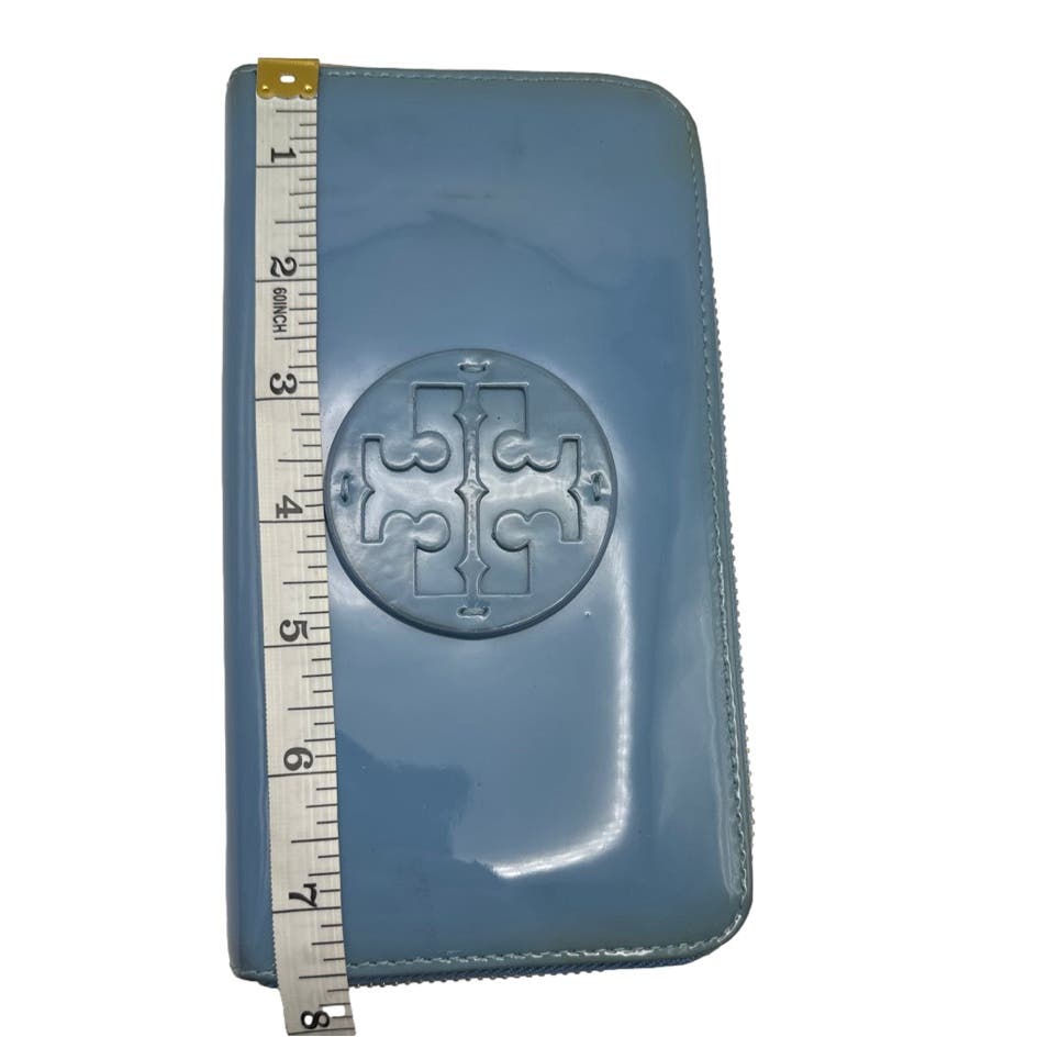 TORY BURCH Blue Patent Leather Zip Around Wallet