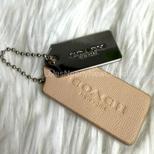 1.5" COACH Cream Silver Hang Tag Key Fob Bag Charm Set