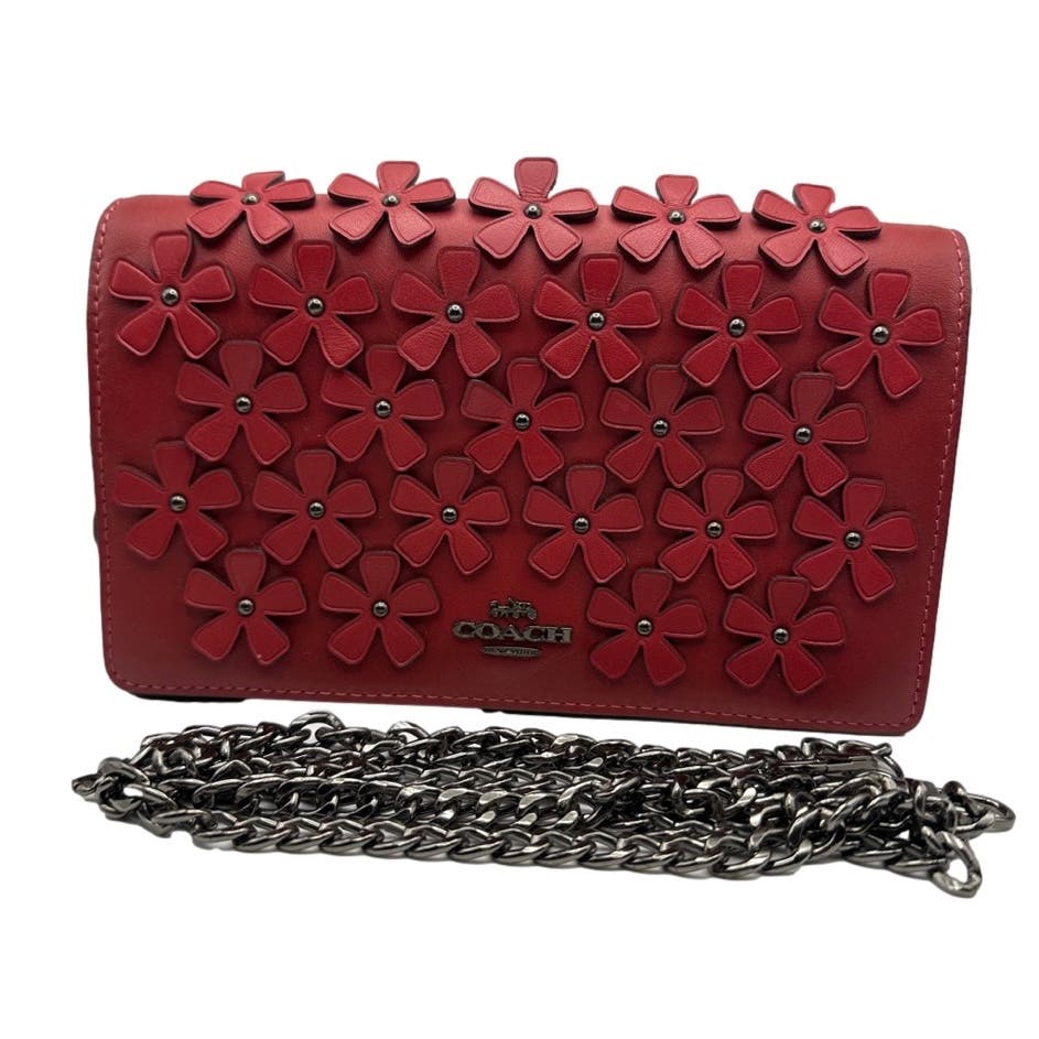 COACH Foldover Chain Clutch with Floral Applique Crossbody