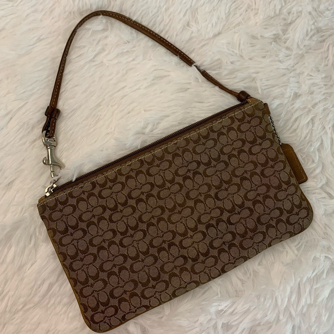 y2k COACH Brown Signature Canvas Wristlet