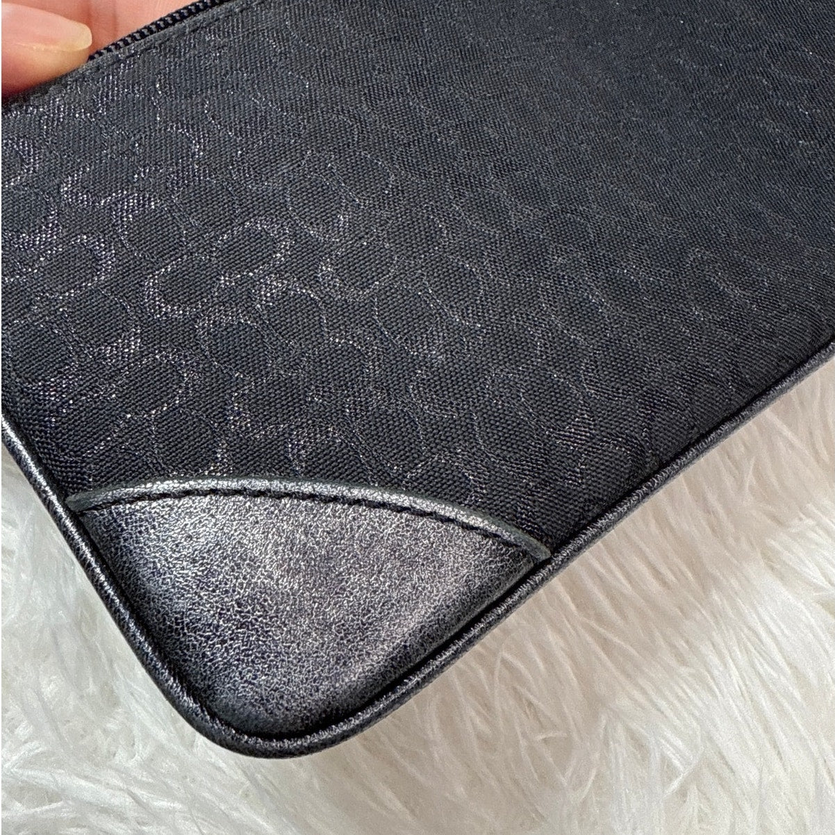Vintage COACH y2k Black Metallic Silver Signature Canvas Wristlet