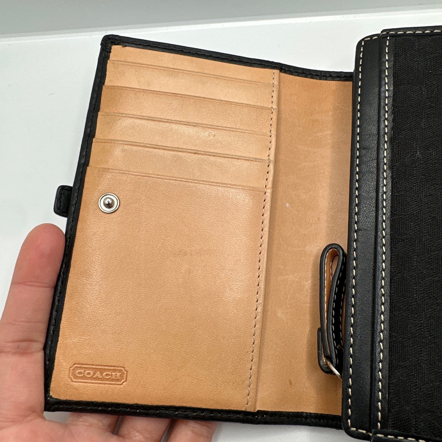 y2k Coach Vintage Black Signature Canvas Hampton Buckle Wallet