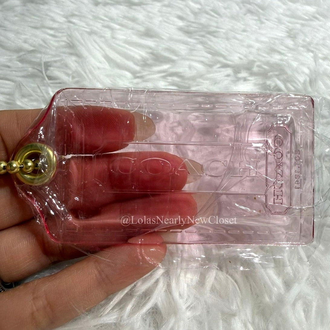 3" COACH Poppy Pink Clear Fob Bag Charm Hang tag Hangtag