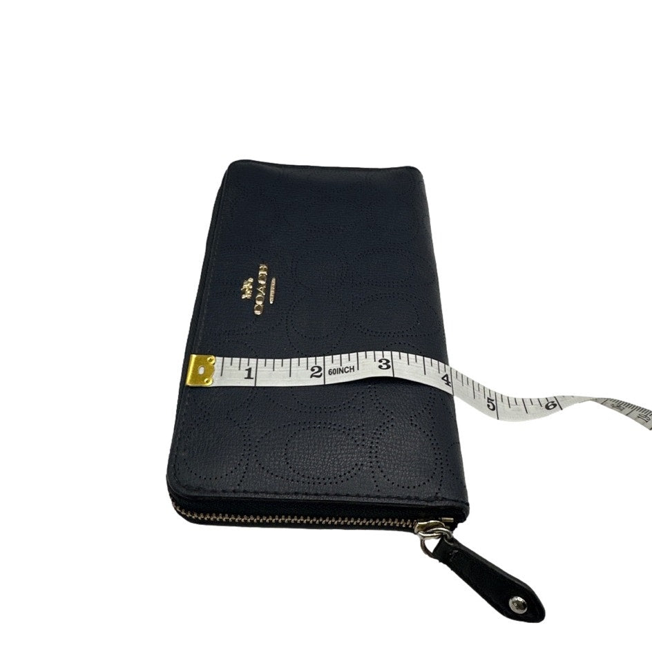 COACH Navy Blue Signature Dotted Zip Around Wallet