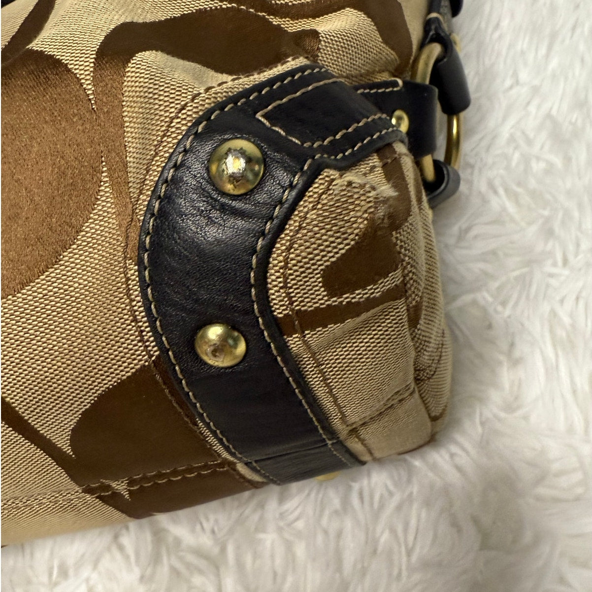 y2k COACH Black Brown Carly Large Hobo Signature Shoulder Bag Purse