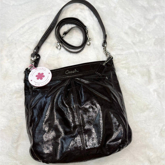 SALE Coach Ashley Dark Brown Patent Leather Shoulder Bag F20462