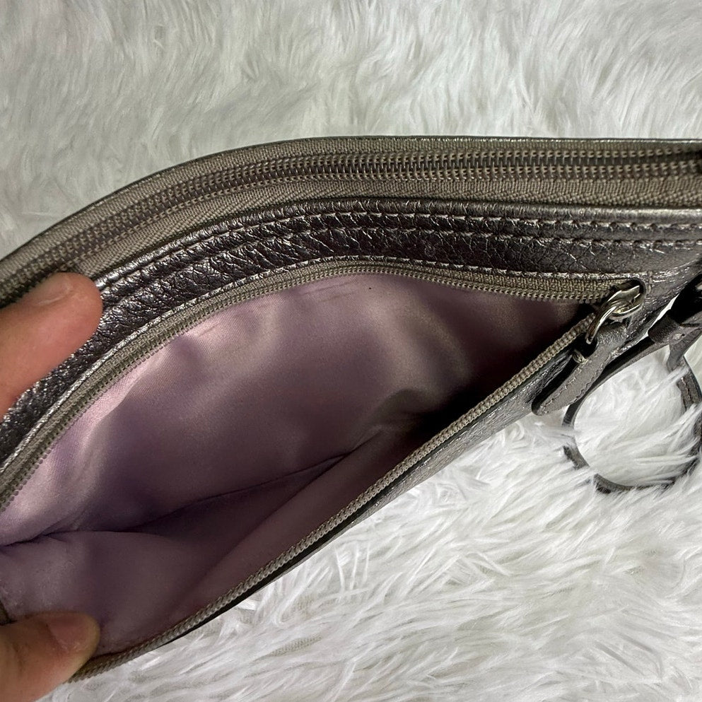 COACH Y2k Metallic Silver Long Double Zipper Wristlet