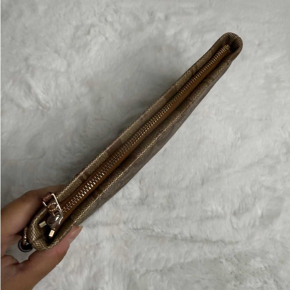 Coach F65748 Brown Signature Coated Canvas Wristlet