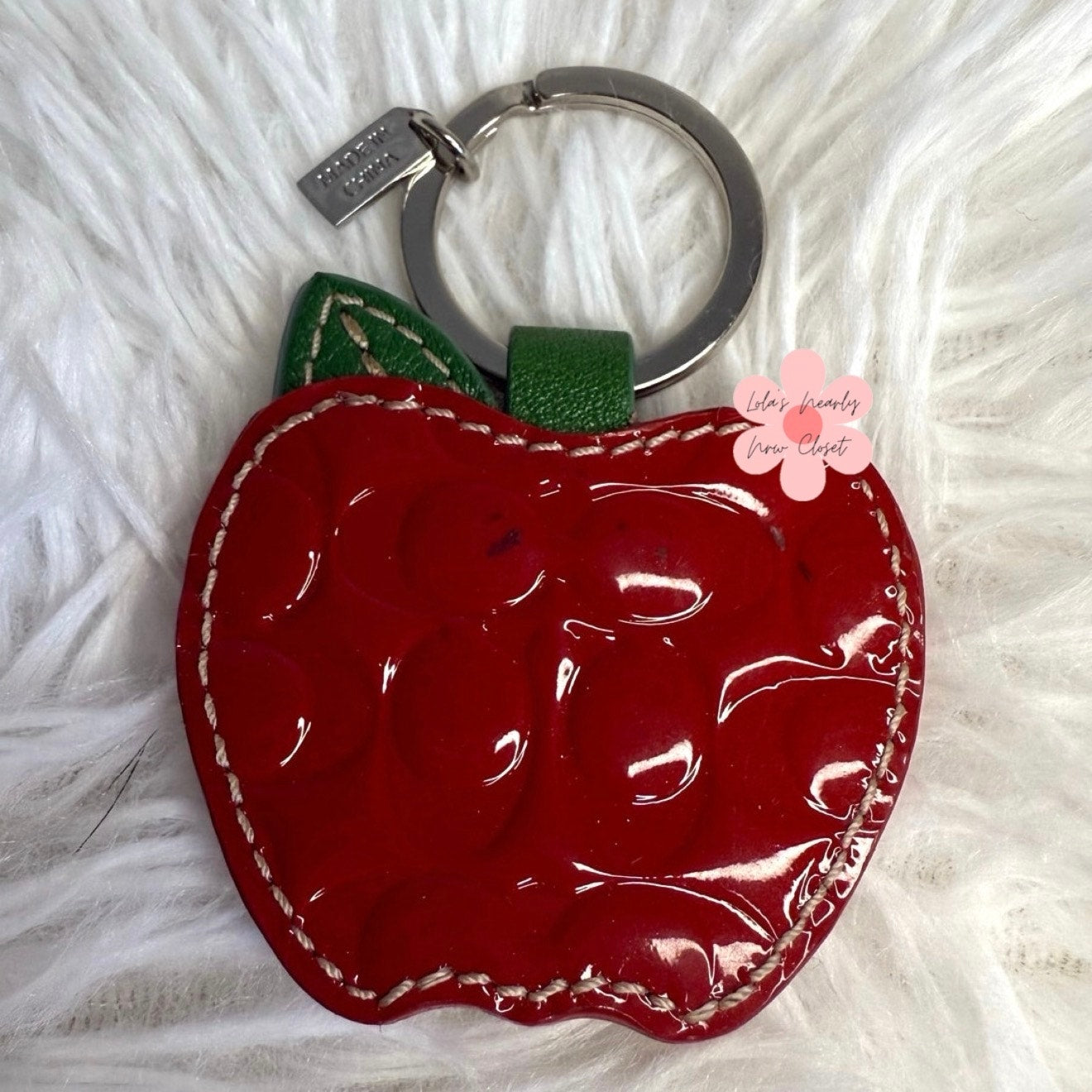 COACH y2k Apple Patent Leather Photo Frame Bag Charm Key Fob