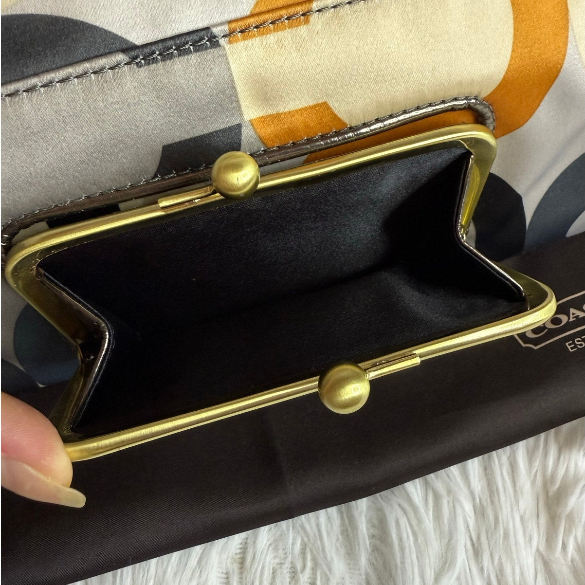 y2k COACH Kisslock Amanda Graphic Op Art Fold Over Clutch Satin Shoulder Bag