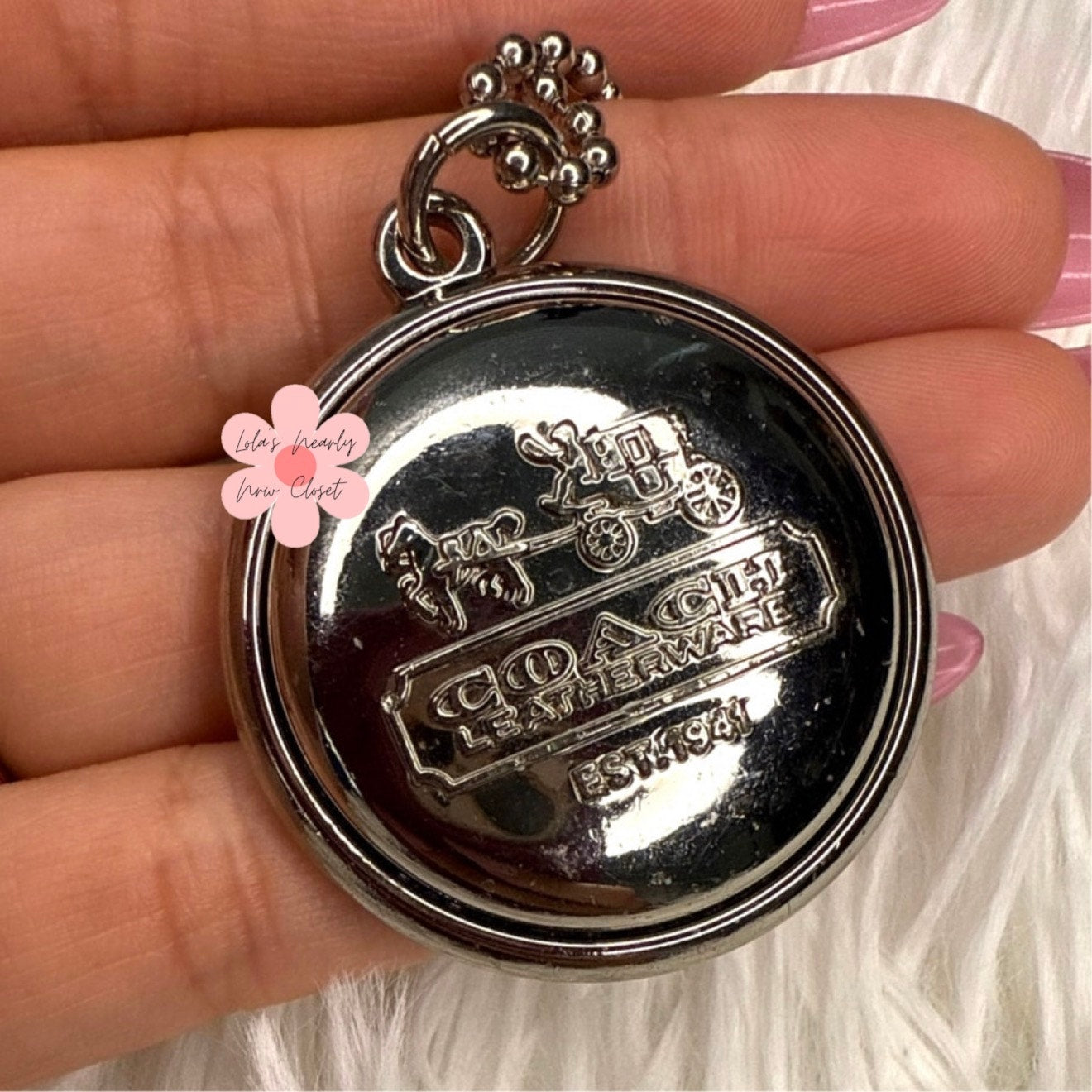 RARE 1.5" Coach Medallion Round Hang Tag Bag Charm Key Fob Silver Metal