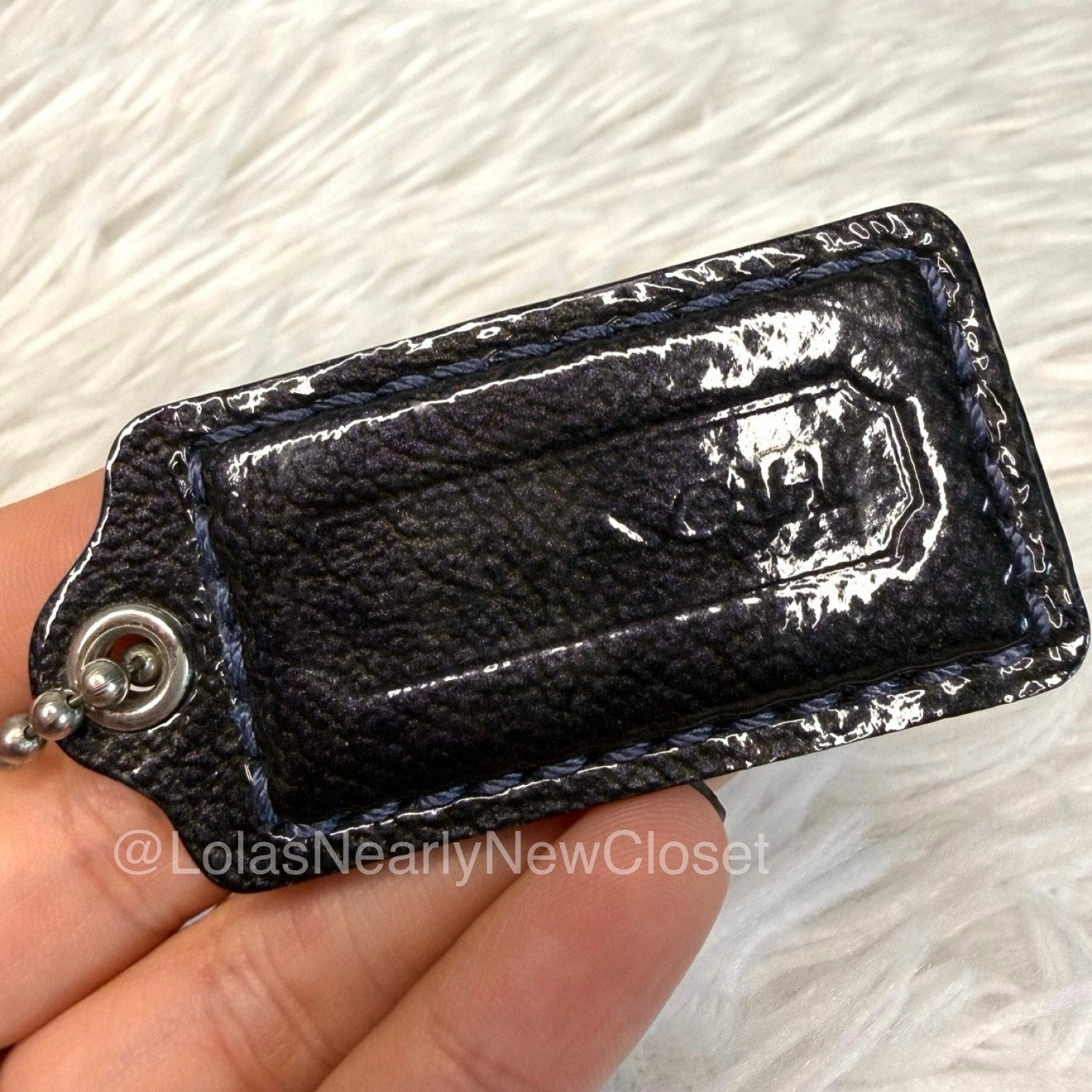 2" COACH Dark Blue Texture Fob Bag Charm Hang tag Hangtag