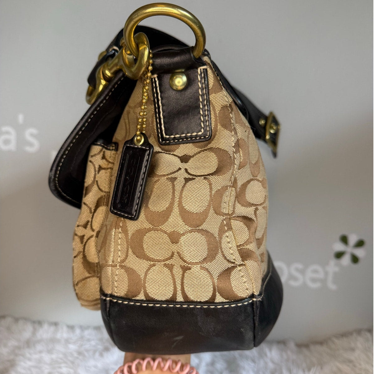 y2k COACH Black Brown Khaki Signature Legacy Flip Turnlock