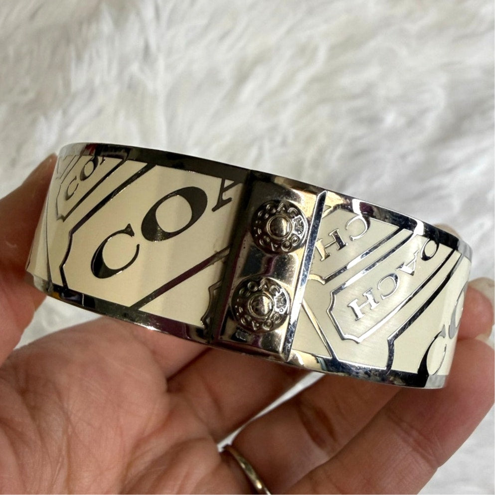 y2k Coach Cream Silver Bangle Bracelet