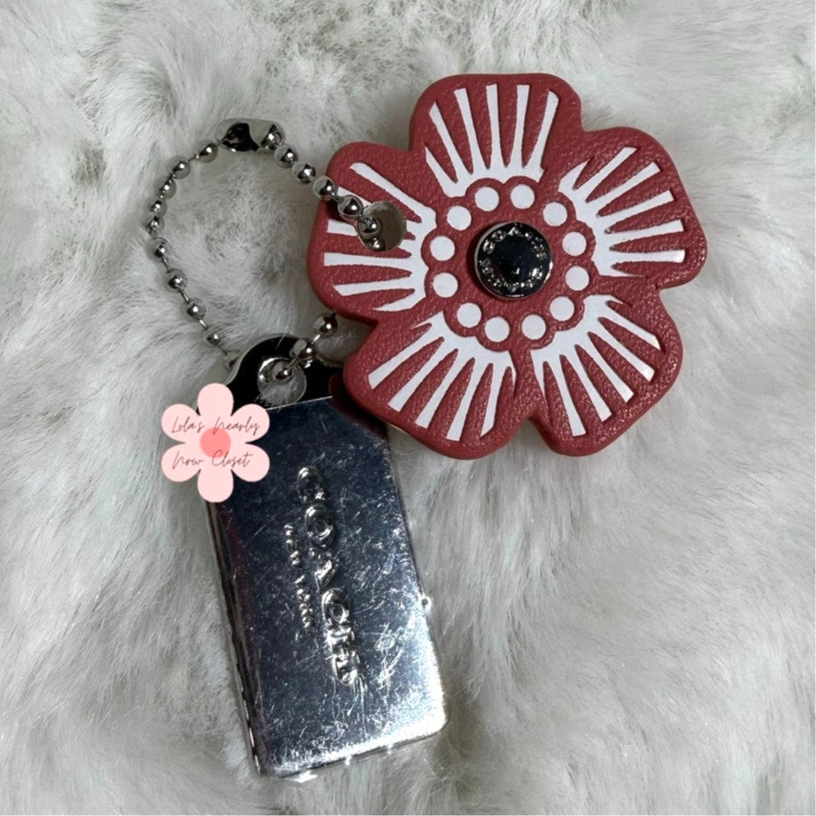 1.5" COACH Silver Tea Rose Flower Floral Bag Charm Hang Tag