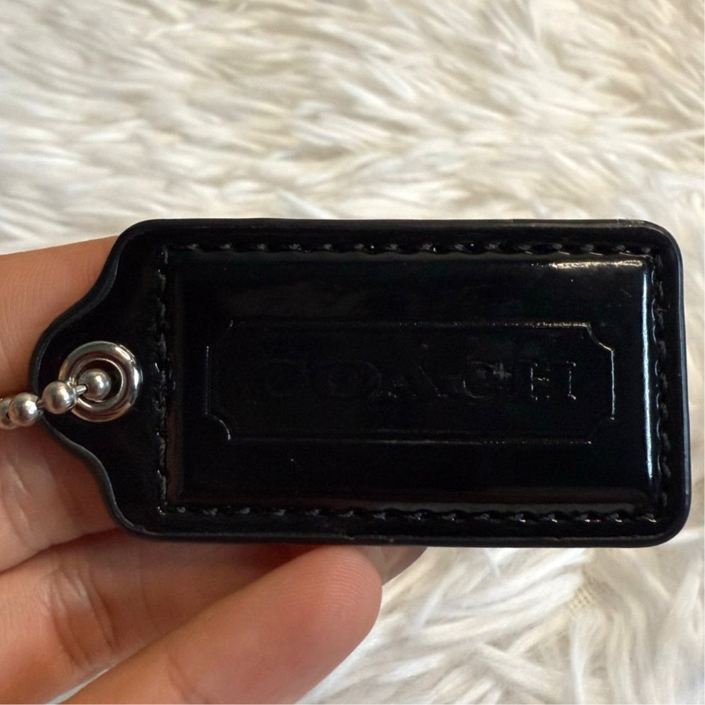 2" COACH Black Patent Leather Fob Bag Charm Hang tag Hangtag