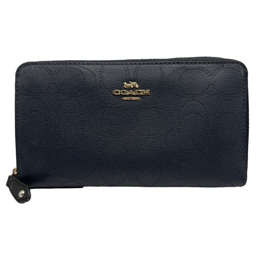 COACH Navy Blue Signature Dotted Zip Around Wallet