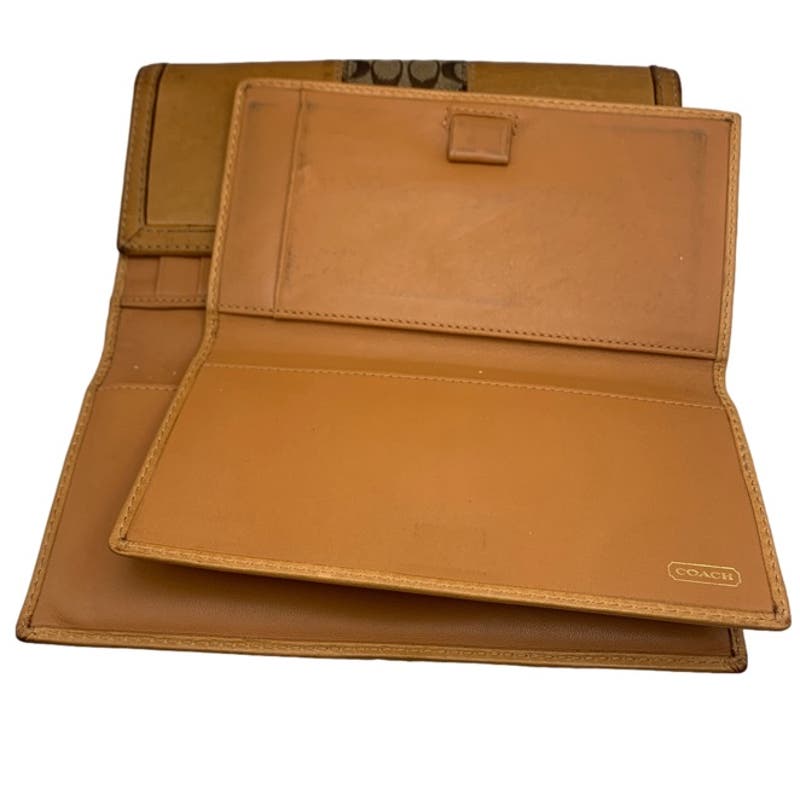 COACH Brown Leather Canvas Wallet with Checkbook Holder