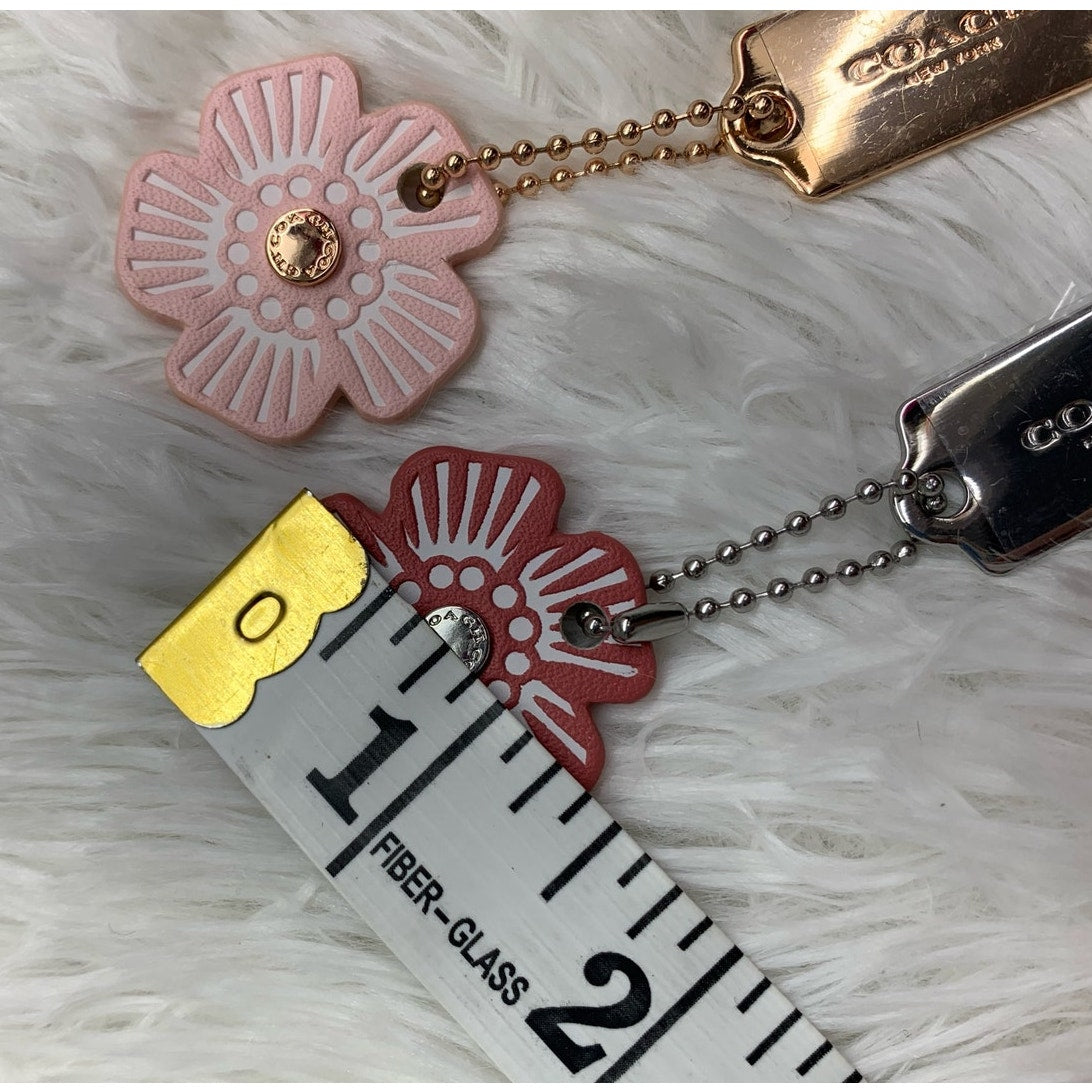 COACH Gold and Silver Tea Rose Flower Floral Bag Charm Hang Tag Bundle