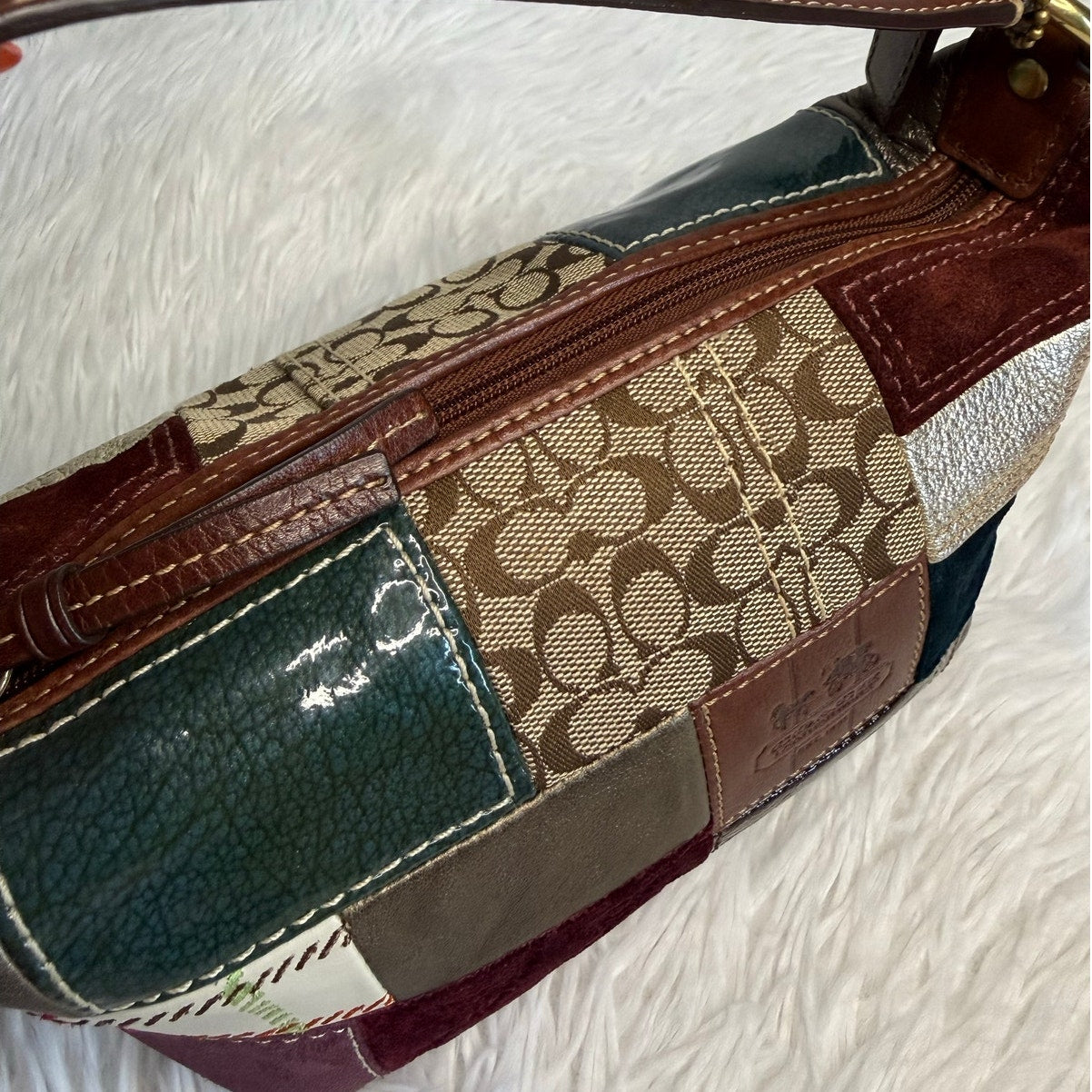 y2k Coach 2007 Patchwork Brown Mini Purse Bag Wristlet Baguette