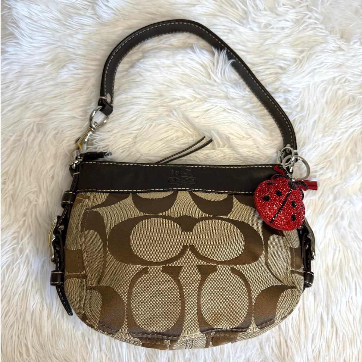 y2k COACH Signature Brown Zoe Mini Purse Shoulder Bag