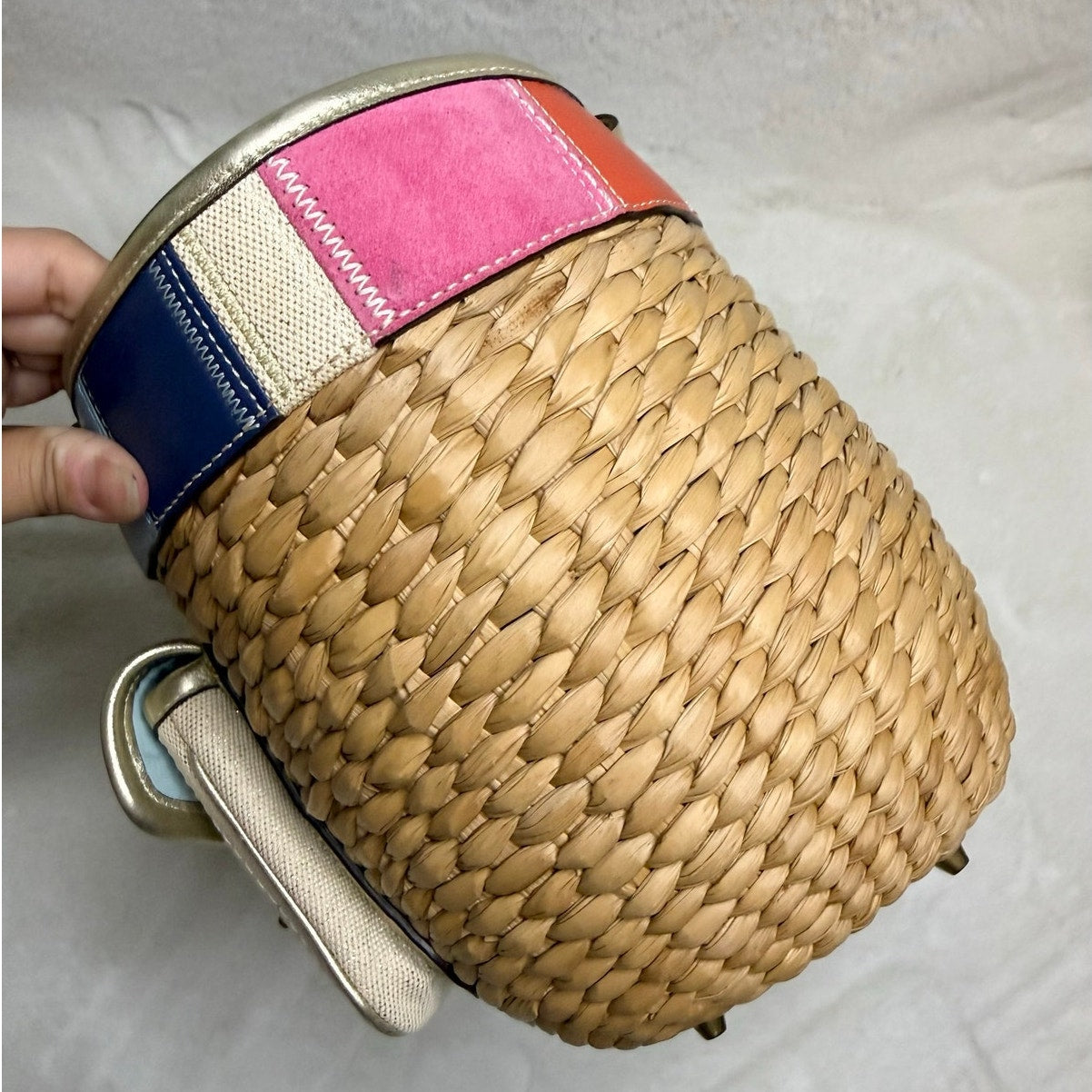Vintage Coach y2k 2006 Legacy Stripe Straw Basket Bag