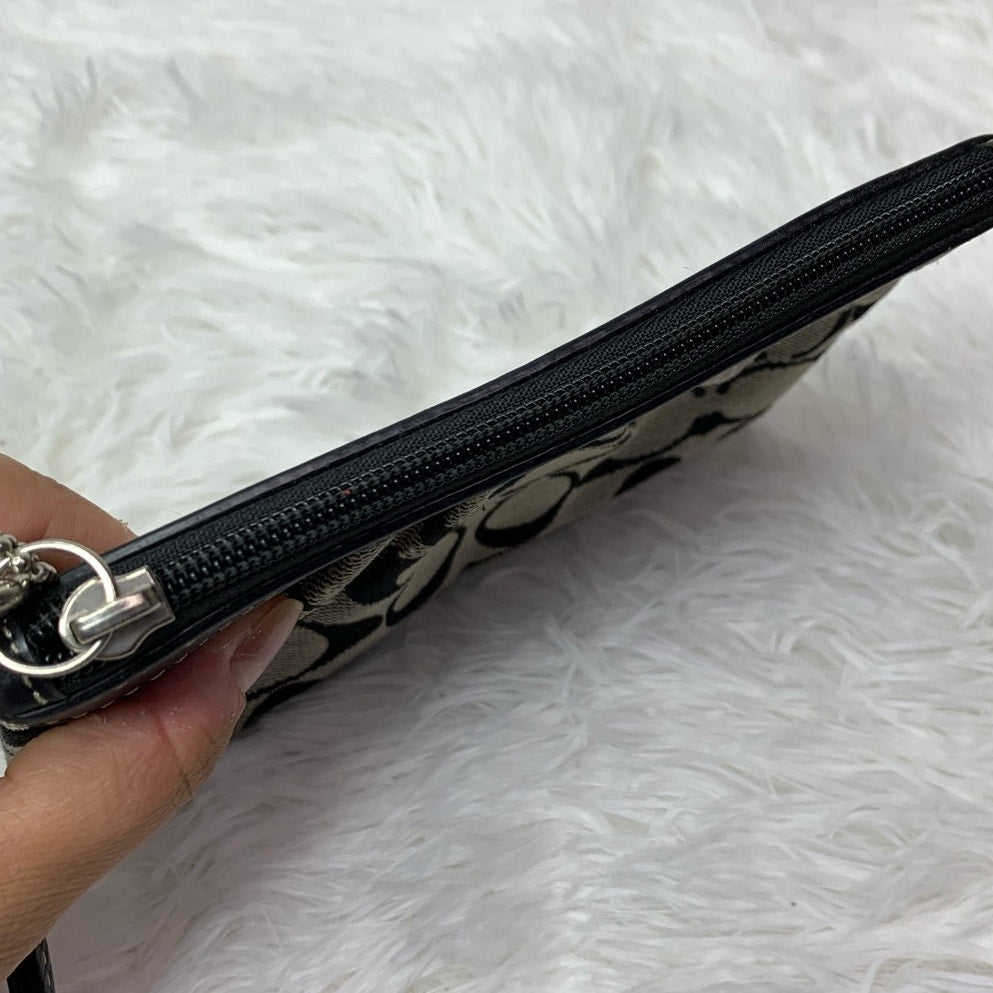 COACH Black Gray Signature Canvas Wristlet