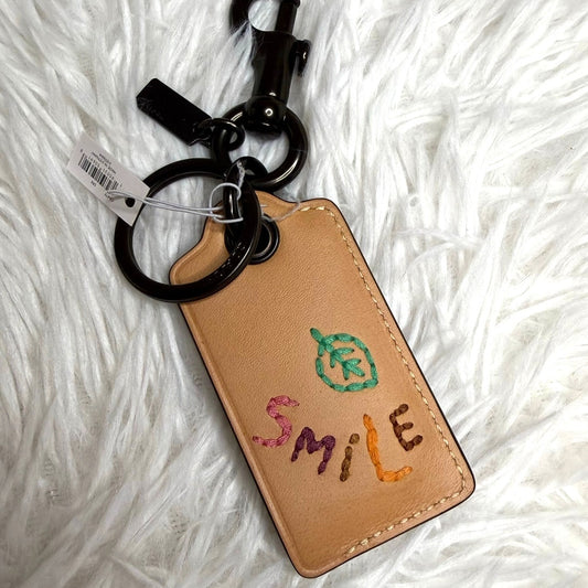 NWT COACH Original Bottle Opener Key Fob in Natural Leather with Diary Embroidery
