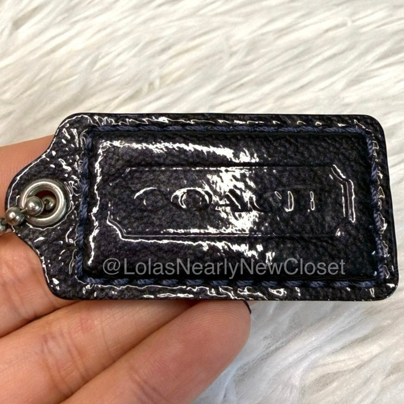 2" COACH Dark Blue Texture Fob Bag Charm Hang tag Hangtag