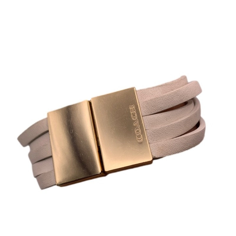COACH Classic Leather Multi Strands Wrapped White Chalk Gold Tone Bracelet
