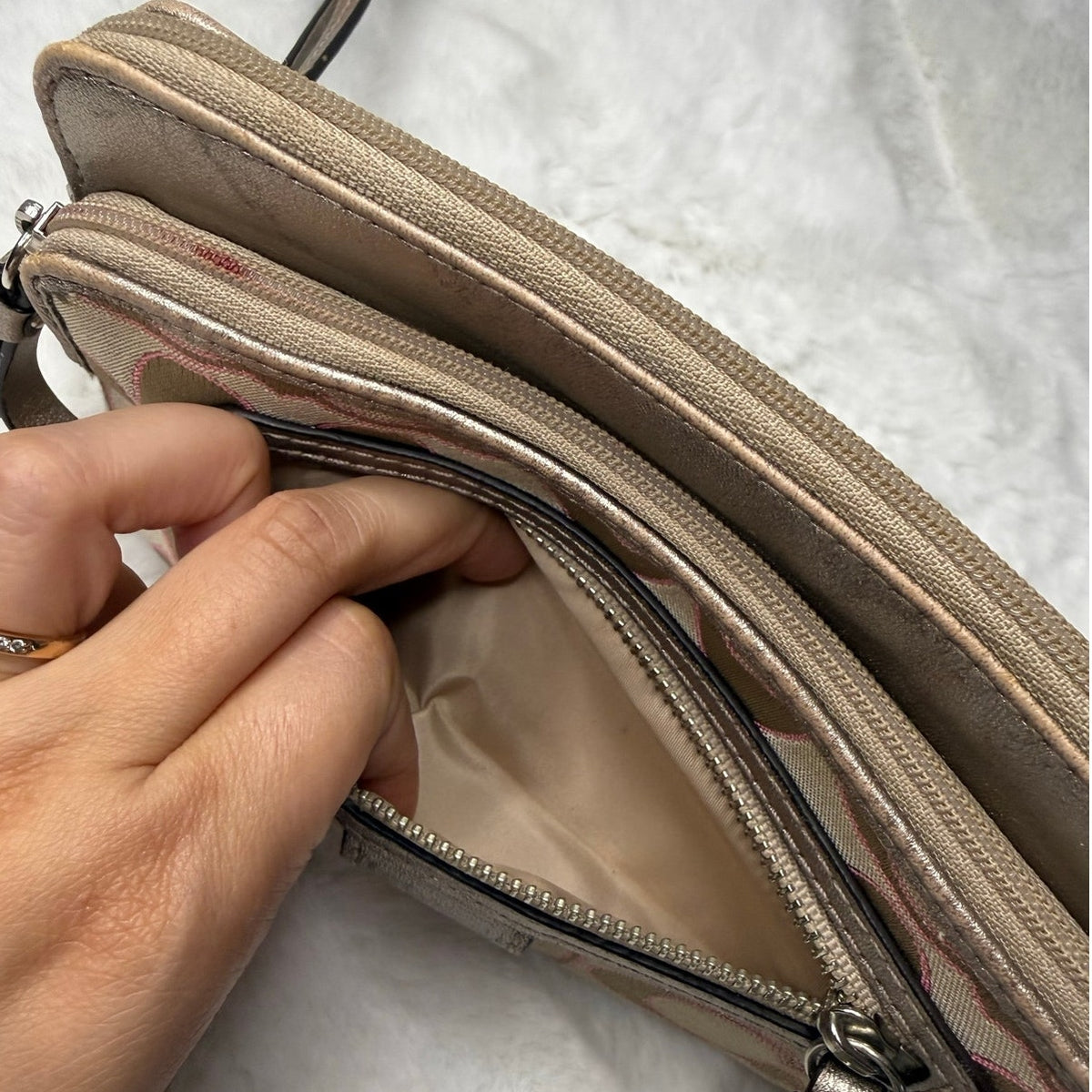 COACH Silver Pink Wristlet