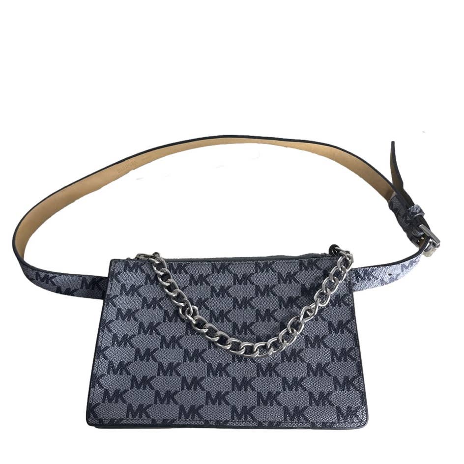 MICHAEL KORS Blue and Gray Signature with Chain Belt Bag