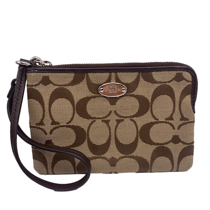 COACH Brown Signature Canvas Wristlet