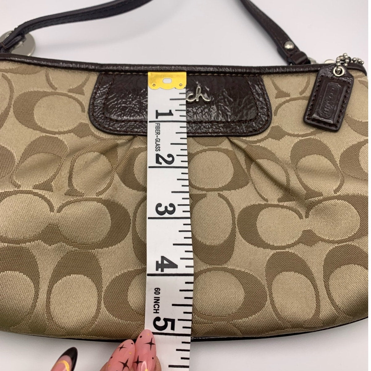 COACH Brown Signature Canvas Mini Purse Wristlet w/ Card Slots