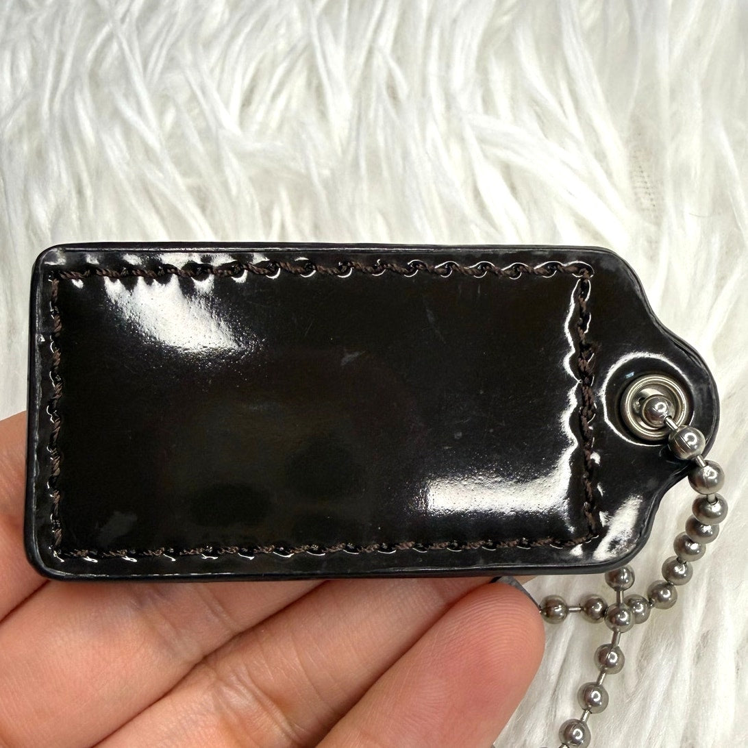 2” COACH Brown Patent Leather Fob Bag Charm Hang tag Hangtag