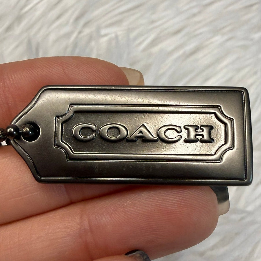 1.5" COACH Black Gunmetal y2k Fob Bag Charm Hang tag Hangtag