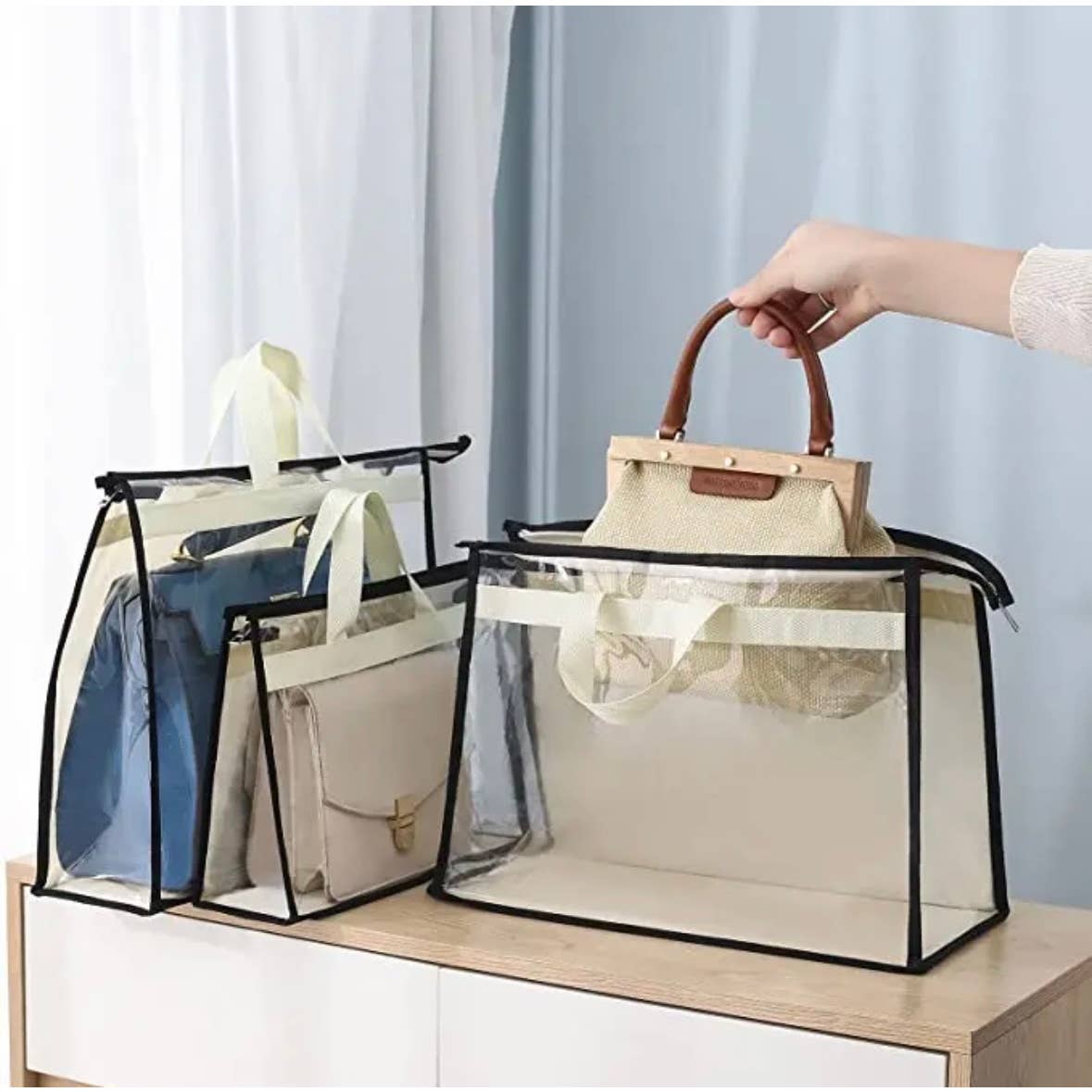 NIB PVC Zipper Storage Bag Clear Purse Closet Organizer Dust Bags for Handbags