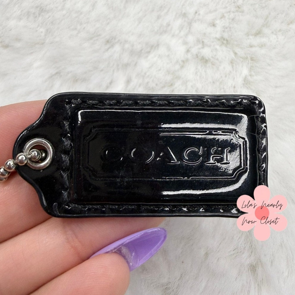 1.5" COACH Black Patent Leather Fob Bag Charm Hang tag Hangtag