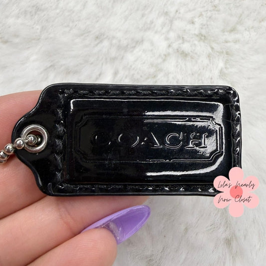1.5" COACH Black Patent Leather Fob Bag Charm Hang tag Hangtag
