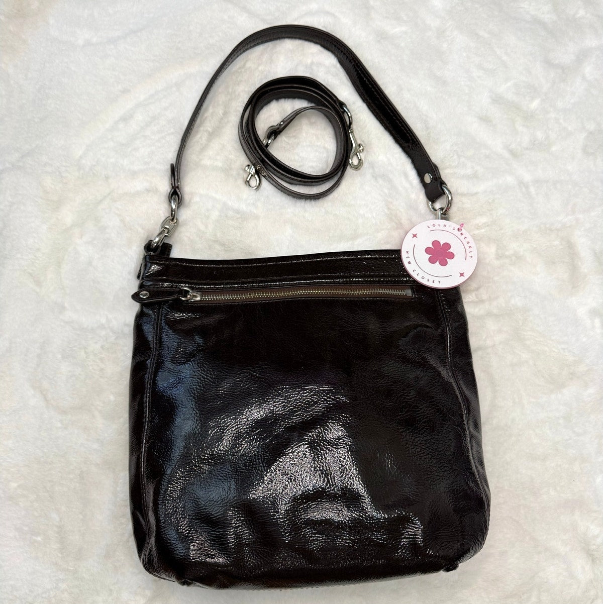 SALE Coach Ashley Dark Brown Patent Leather Shoulder Bag F20462