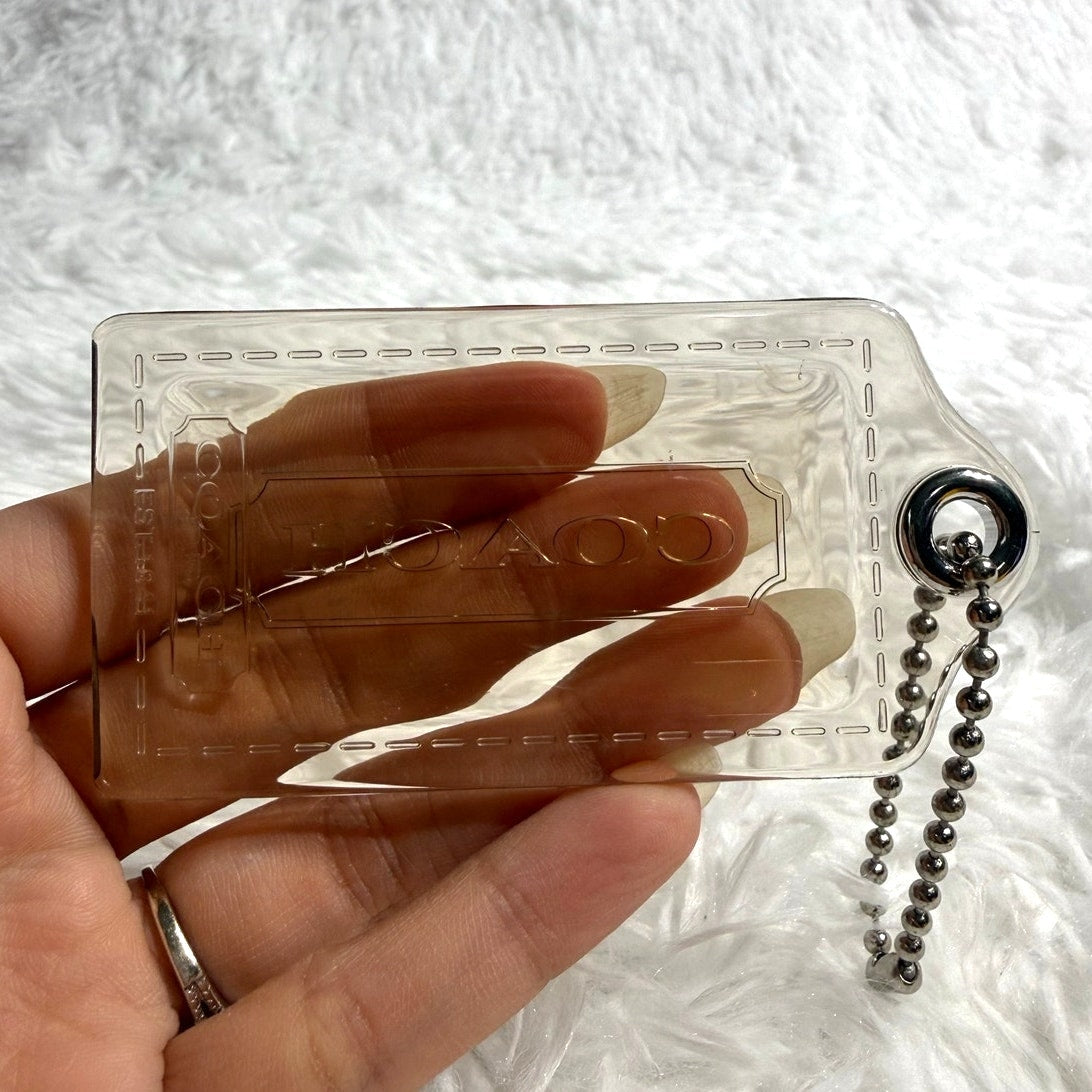 3" COACH Poppy Tan Clear Fob Bag Charm Hang tag Hangtag