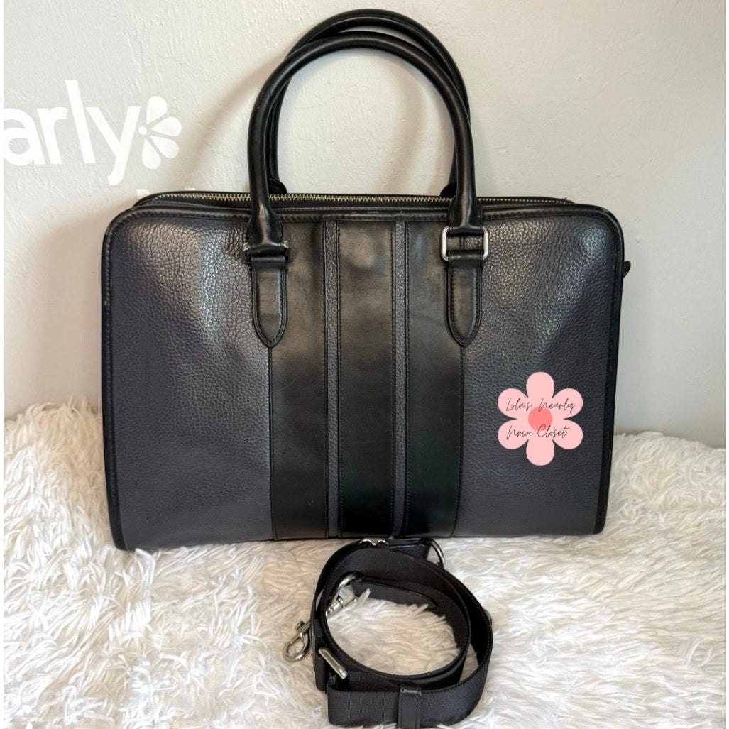 Coach BOND F72308 Black Leather Briefcase w/ Crossbody Strap
