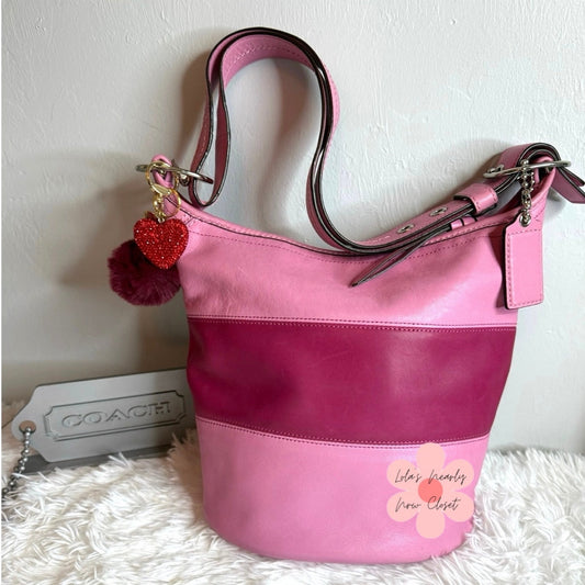 COACH Rugby Stripe Pink Leather Duffle Crossbody Shoulder Bag F13357