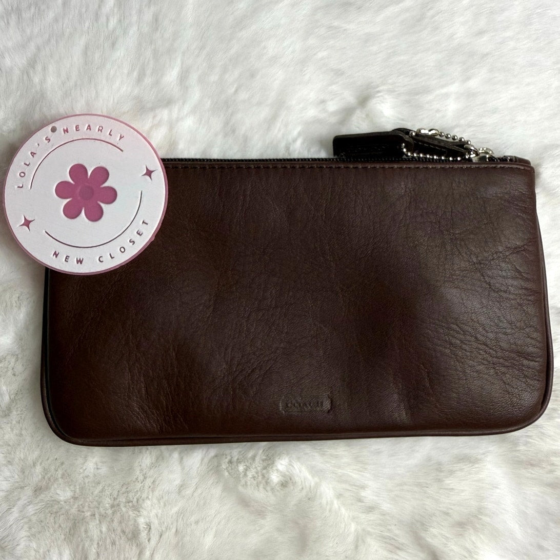 VINTAGE COACH MAHOGANY BROWN LEATHER FLAT SMALL COSMETIC BAG CASE POUCH 6990