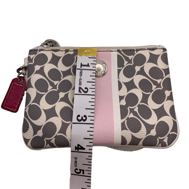 COACH Gray Pink White Signature Coated Canvas Wristlet