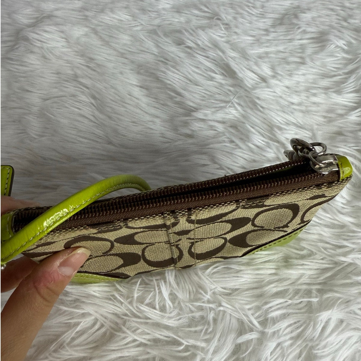 COACH y2k Soho Lime Brown Signature Canvas Wristlet