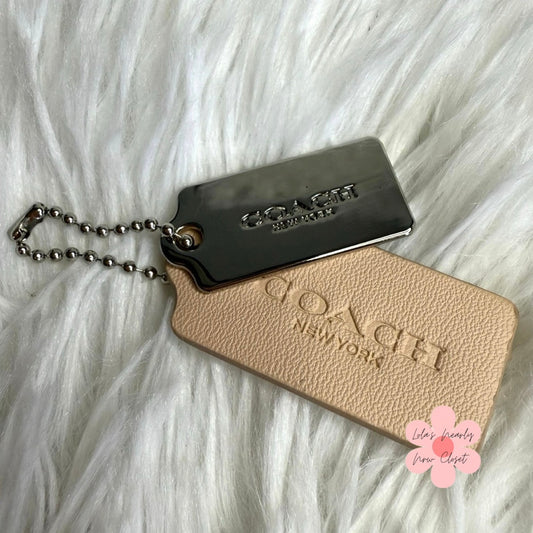 1.5" COACH Cream Silver Hang Tag Key Fob Bag Charm Set