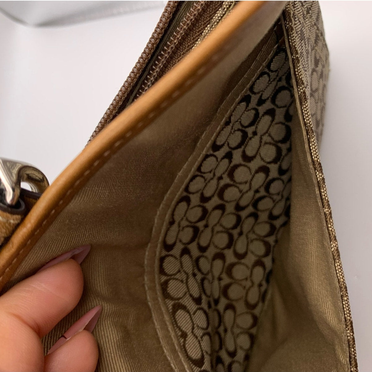 y2k COACH Brown Signature Canvas Wristlet